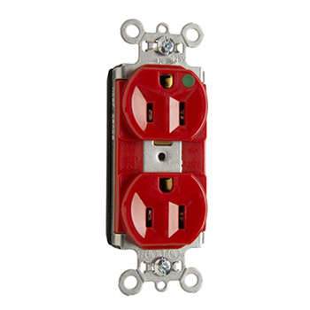 PlugTail® Heavy-Duty Compact Design Hospital-Grade Duplex Receptacle, Red