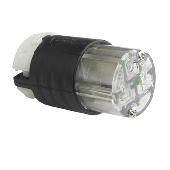 20A, 250V Extra-Hard Use Hospital-Grade Connector, Black & Clear