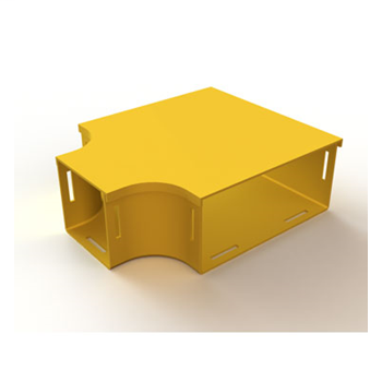 Mighty Mo Fiber Raceway, Horizontal Tee transition, with cover, 12" to 4", yellow