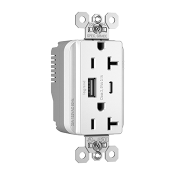 Product image for Pass & Seymour PTTR20ACUSBW 20A USB Commercial Specification Grade Charging Receptacle - White
