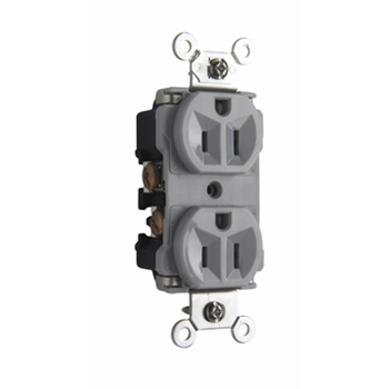 Industrial Extra Heavy-Duty Spec Grade Receptacle, Corrosion-Resistant, Back & Side Wire, 15A, 125V, Gray