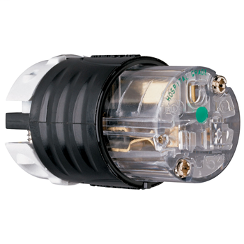 15A, 125V Extra-Hard Use Hospital-Grade Connector, Black & Clear