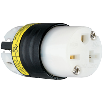 20A, 250V EHU GCM Angled Connector, Black & White