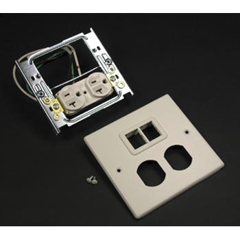4047 Two-Gang Cover One Duplex Receptacle Installed TrakJack Mini Adapter
