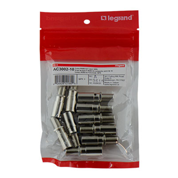 Product image for Pass & Seymour AC3002-10 3 GHz F-Type Compression Connector Jack, 10-Pack