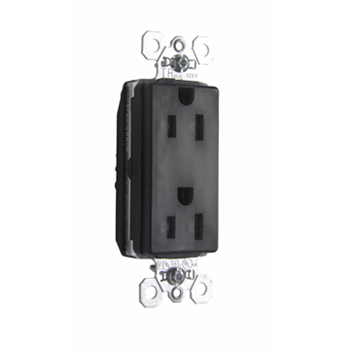 PlugTail® Tamper-Resistant Decorator Spec Grade Receptacle, 15A, 125V, Black