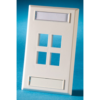 Single gang plastic faceplate, holds four Keystone jacks or modules, Fog White