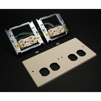4047 Four-Gang Cover With Two Duplex Receptacles Installed