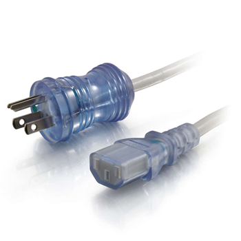 8ft 16 AWG Hospital Grade Power Cord (NEMA 5-15P to IEC320C13) - Gray with Clear Connectors