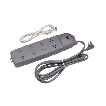 Surge Protective Power Strip 8 Outlet, PC Gray