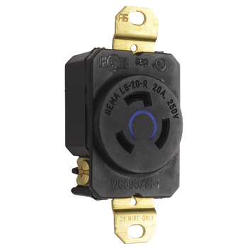 Pass & Seymour L620-R 20 Amp 250 VAC 2-Pole 3-Wire NEMA L6-20R Impact-Resistant Nylon Locking Single Receptacle Pass & Seymour L620-R 20 Amp 250 VAC 2-Pole 3-Wire NEMA L6-20R Impact-Resistant Nylon Locking Single Receptacle