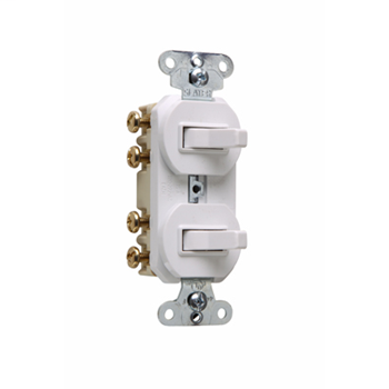 Product image for Pass & Seymour 693-W 15 amps 120/277V -Double Three-way Combination Switch, Non-Grounding - White
