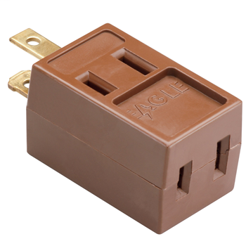 15A/125V Cube Tap Adapter, 2 Pole, 2 Wire, Brown 68