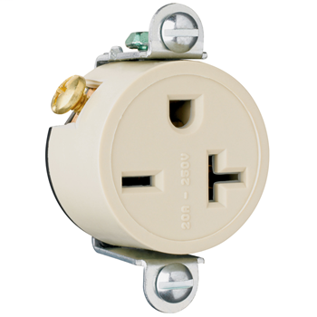 Product image for Pass & Seymour 5858-I Commercial Grade Short Strap Single Receptacle Side Wire 20A 250V - Ivory