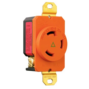 30 Amp NEMA L530 Single Receptacle, Orange, Isolated Ground IGL530R
