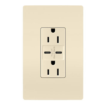 Mayer-DDS-6.0A Ultra-Fast Type C/C USB Chargers with Duplex 15A Tamper-Resistant Outlet, Light Almond R26USBCC6LA-1