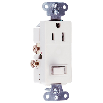 Product image for Pass & Seymour 681-W Single Pole, Single Recepticle, Combination Sierraplex Switch, 15 Amps, 120/125 Volts, White