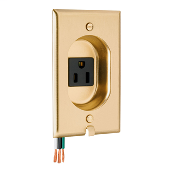 Product image for Pass & Seymour S3733 Clock Hanger Recessed Receptacle w/ Brass Wall Plate, 15A 125V - Brown