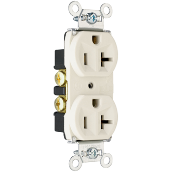 Pass & Seymour 5362-W 20 Amp 125 VAC 2-Pole 3-Wire NEMA 5-20R White Nylon Duplex Receptacle Pass & Seymour 5362-W 20 Amp 125 VAC 2-Pole 3-Wire NEMA 5-20R White Nylon Duplex Receptacle