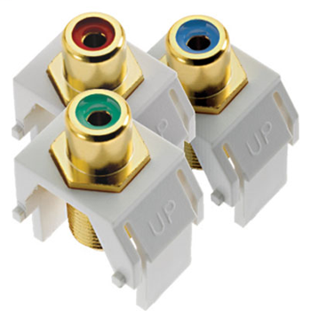 Product image for Pass & Seymour ACRGBRCAFW1 Red/Green/Blue RCA to F-Connector Keystone Insert - White