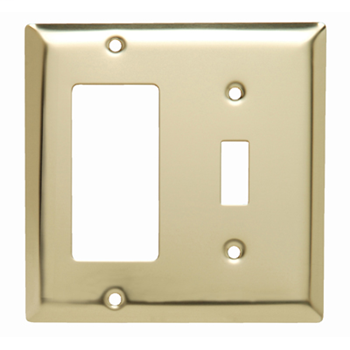 Product image for Pass & Seymour SB126-PB 2-Gang 1-Toggle Switch 1-Decorator Gray Smooth Polished Brass Standard Combination Wallplate