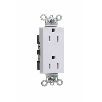 Tamper-Resistant Heavy-Duty Decorator Spec Grade Receptacles, Back & Side Wire, 15A, 125V, White TR26262W