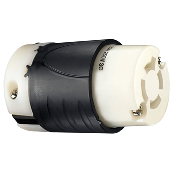 Pass & Seymour L1520-C 20 Amp 250 VAC 3-Phase 3-Pole 4-Wire L15-20R Black and White Nylon Locking Connector Pass & Seymour L1520-C 20 Amp 250 VAC 3-Phase 3-Pole 4-Wire L15-20R Black and White Nylon Locking Connector