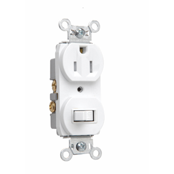 15A, 120/125V Combination Single-Pole Switch & Tamper-Resistant Single Receptacle, White 691TRW
