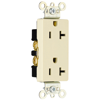 Pass & Seymour 26352-I 20 Amp 125 VAC 2-Pole 3-Wire NEMA 5-20R Ivory Nylon Face Heavy Duty Duplex Decorator Receptacle Pass & Seymour 26352-I 20 Amp 125 VAC 2-Pole 3-Wire NEMA 5-20R Ivory Nylon Face Heavy Duty Duplex Decorator Receptacle