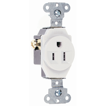 Pass & Seymour 5251-W 15 Amp 125 VAC 2-Pole 3-Wire NEMA 5-15R White Heavy Duty Straight Blade Single Receptacle Pass & Seymour 5251-W 15 Amp 125 VAC 2-Pole 3-Wire NEMA 5-15R White Heavy Duty Straight Blade Single Receptacle