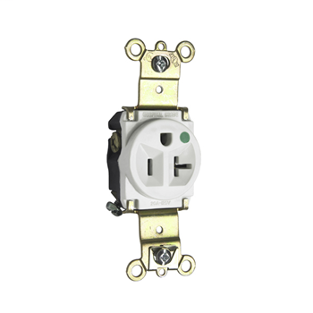 Pass & Seymour 8301-W 20 Amp 125 VAC 2-Pole 3-Wire NEMA 5-20R White Nylon Face Thermoplastic Back Body Single Receptacle Pass & Seymour 8301-W 20 Amp 125 VAC 2-Pole 3-Wire NEMA 5-20R White Nylon Face Thermoplastic Back Body Single Receptacle