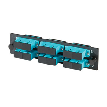 Product image for Ortronics OR-OFP-SCD12LC 12-Port Multi-Mode Aqua Ceramic Alignment Sleeve 6-SC Duplex Fiber Cabinet Adapter Panel