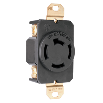 Pass & Seymour 7410 20 Amp 120/208 VAC 3-Phase 3-Pole 4-Wire Non-NEMA Nylon Locking Single Receptacle Pass & Seymour 7410 20 Amp 120/208 VAC 3-Phase 3-Pole 4-Wire Non-NEMA Nylon Locking Single Receptacle
