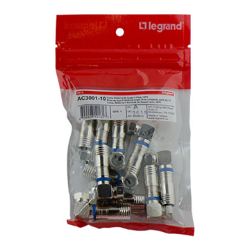 Product image for Pass & Seymour AC3001-10 F-Type Right-Angle Coax Connector, 10-Pack