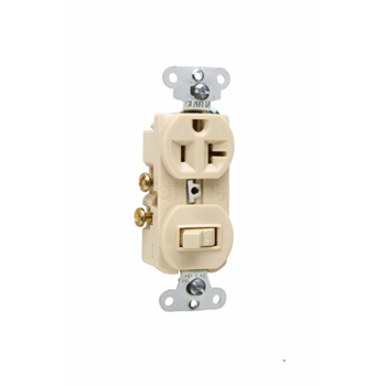 Pass & Seymour 671-I 20 Amp 120/125 VAC NEMA 5-20R Ivory Combination 1-Pole Switch/Single Receptacle Pass & Seymour 671-I 20 Amp 120/125 VAC NEMA 5-20R Ivory Combination 1-Pole Switch/Single Receptacle
