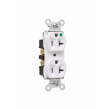 Pass & Seymour 8300-HW 20 Amp 125 VAC 2-Pole 3-Wire NEMA 5-20R White Nylon Face PVC Back Body Compact Duplex Receptacle Pass & Seymour 8300-HW 20 Amp 125 VAC 2-Pole 3-Wire NEMA 5-20R White Nylon Face PVC Back Body Compact Duplex Receptacle