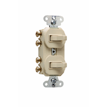 Product image for Pass & Seymour 693-I 15 amps 120/277V -Double Three-way Combination Switch, Non-Grounding - Ivory