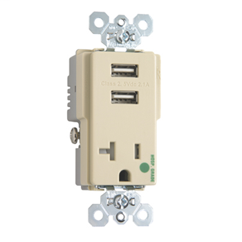 Product image for Pass & Seymour TR-8301USBI 20 Amp 125 VAC 2-Pole 3-Wire Ivory USB Charger Receptacle