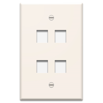 Product image for On-Q WP3304-LA 1-Gang 4-Port Light Almond High Impact Flame Retardant Plastic Oversized Keystone Wallplate