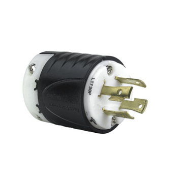 Pass & Seymour L1730-P 30 Amp 600 VAC 3-Phase 3-Pole 4-Wire NEMA L17-30P Black and White Nylon Straight Locking Plug Pass & Seymour L1730-P 30 Amp 600 VAC 3-Phase 3-Pole 4-Wire NEMA L17-30P Black and White Nylon Straight Locking Plug