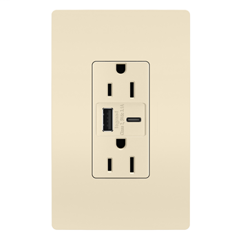Mayer-DDS-Hybrid Type A/C USB Chargers with Duplex 15A Tamper-Resistant Outlet, Light Almond R26USBACLA-1