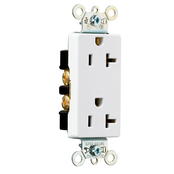 Pass & Seymour 26352-W 20 Amp 125 VAC 2-Pole 3-Wire NEMA 5-20R White Nylon Face Heavy Duty Duplex Decorator Receptacle Pass & Seymour 26352-W 20 Amp 125 VAC 2-Pole 3-Wire NEMA 5-20R White Nylon Face Heavy Duty Duplex Decorator Receptacle