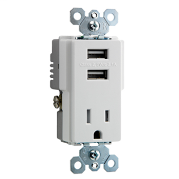 Product image for Pass & Seymour TM8-USBWCC6 Decorator Combination Duplex 15A 125V Outlet w/ Two USB Chargers, White