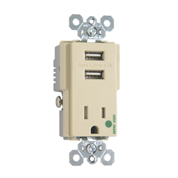 Product image for Pass & Seymour TR-8201USBI 15 Amp 125 VAC 2-Pole 3-Wire Ivory USB Charger Receptacle