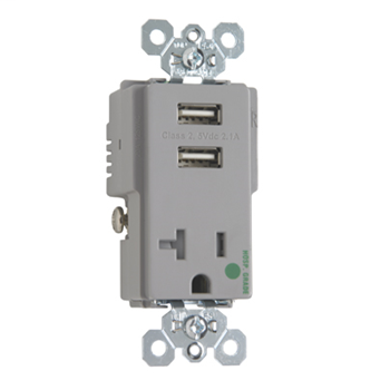Product image for Pass & Seymour TR-8301USBGRY 20 Amp 125 VAC 2-Pole 3-Wire Gray USB Charger Receptacle
