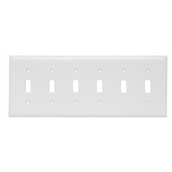 Pass & Seymour TP6-W 6-Gang 6-Toggle Switch White Nylon Standard Unbreakable Wallplate Pass & Seymour TP6-W 6-Gang 6-Toggle Switch White Nylon Standard Unbreakable Wallplate