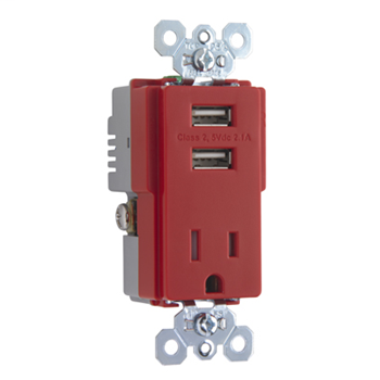 Product image for P&S TR5261USB-RED 15A CHRGR & RCPT