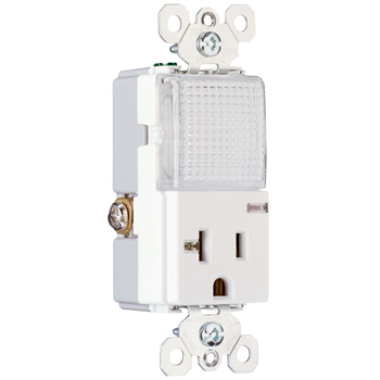 Product image for Pass & Seymour PS8-HWLW 20 Amp 120/125 VAC NEMA 5-20R White Decorator Combination Hallway Light and Receptacle