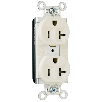 Pass & Seymour PT5362-LA 20 Amp 125 VAC 2-Pole 3-Wire NEMA 5-20R Light Almond Nylon Face PVC Back Body Duplex Receptacle Pass & Seymour PT5362-LA 20 Amp 125 VAC 2-Pole 3-Wire NEMA 5-20R Light Almond Nylon Face PVC Back Body Duplex Receptacle