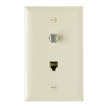 TPTELTVI - 1-Gang Pre-configured Wall Plate with One RJ11 Telephone Jack and One F-Type Coupler, Ivory